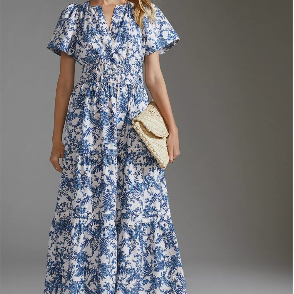 The Somerset Maxi Dress Blue and White Floral XXSP